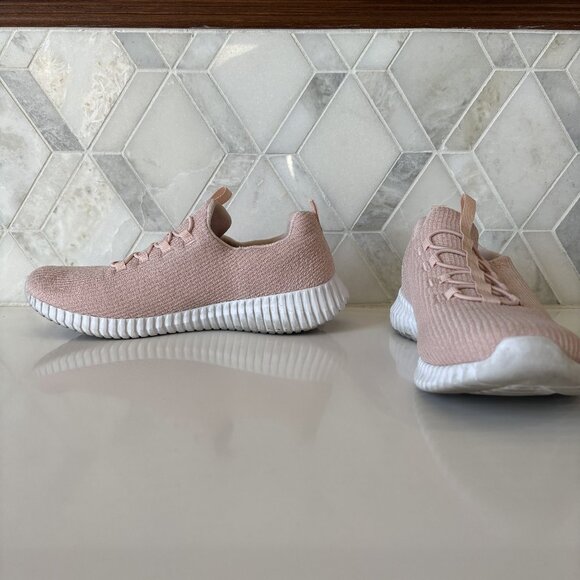 8.5 Charlize Pink Textile Padded Sole Slip On Lace Decor Pull Low Top Sneaker - Picture 1 of 11